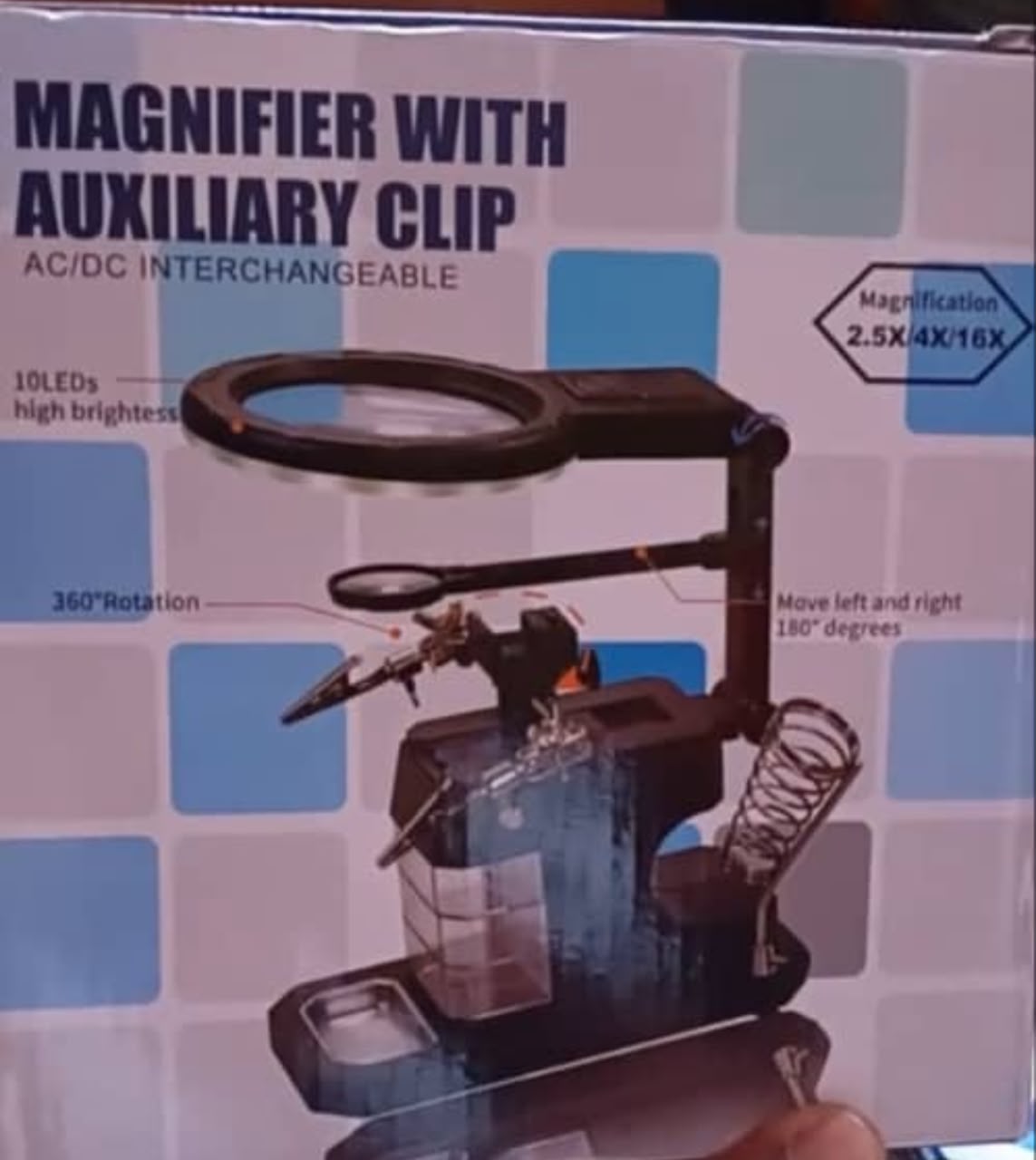 Magnifier with Auxiliary Clip (Helping Hands + LED Lamp)
