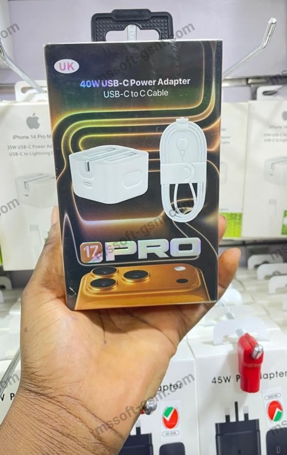 40W USB-C Power Adapter + USB-C Cable (17 Pro style box)