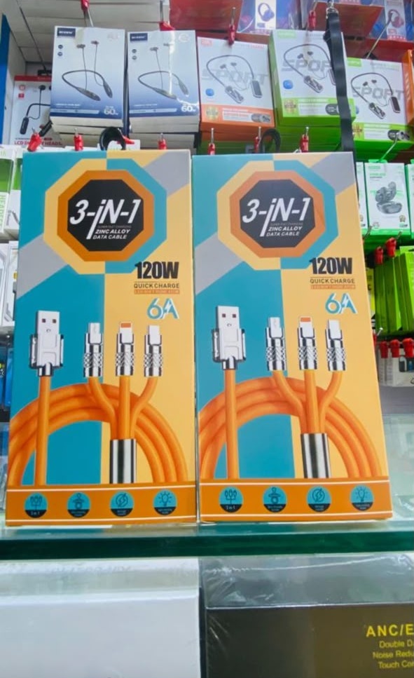3in1 120W 6A Zinc Alloy Data Cable